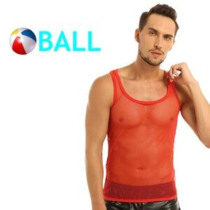 Ball Mesh Tank Top 14" armpit to armpit skintight Gently worn Polyester blend